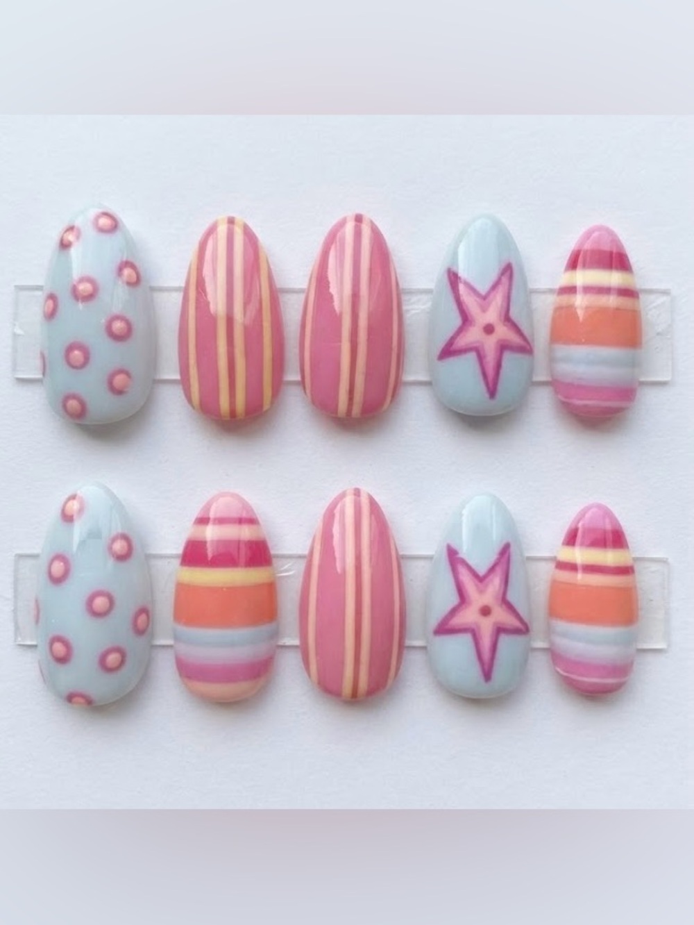 Pastel Pink & Blue Kids Nail Stickers - Stripes & Stars